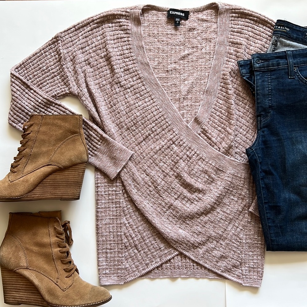 Express Faux Wrap Pink Long Sleeve Top